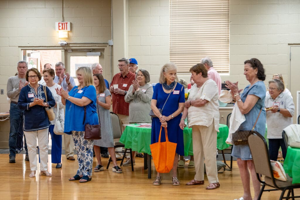 group of people standing in a line